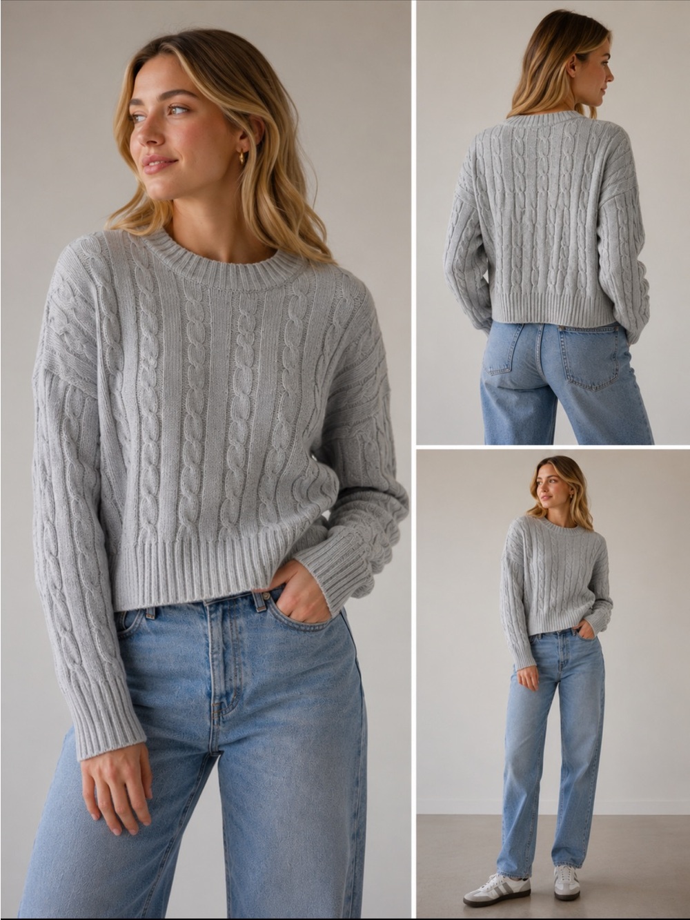 GAP Cable Knit Crewneck Sweater in Light Gray M